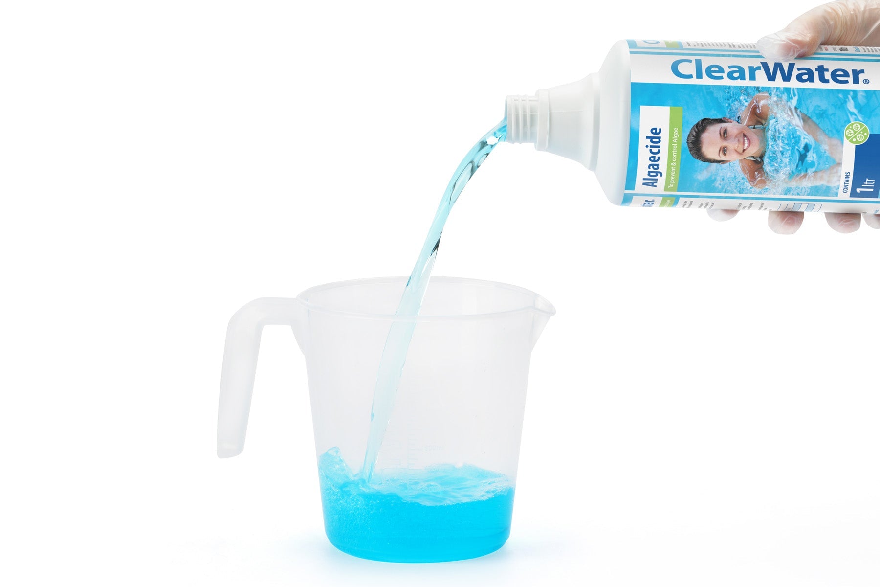 Measuring Clearwater Algaecide liquid for pools